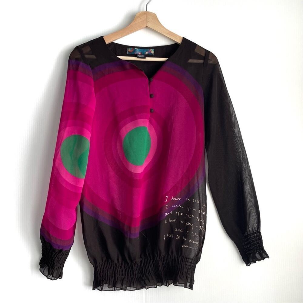 Desigual Elizabeth long sleeve shirred hem and cuffs sheer top size extra small